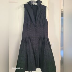 Elegant Black Eyelet Cotton  Sleeveless Dress
